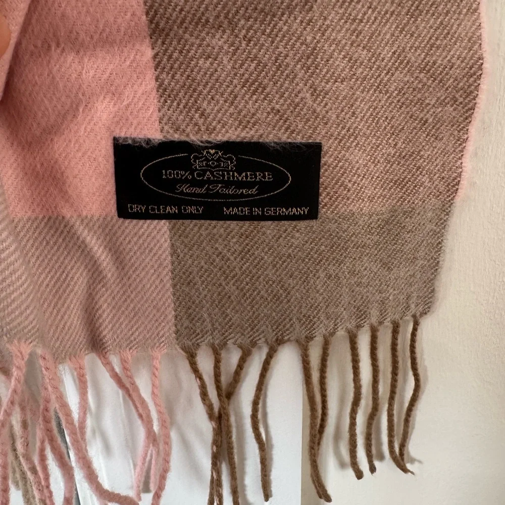 Pink Plaid Houndstooth Cashmere Scarf Made In Germany